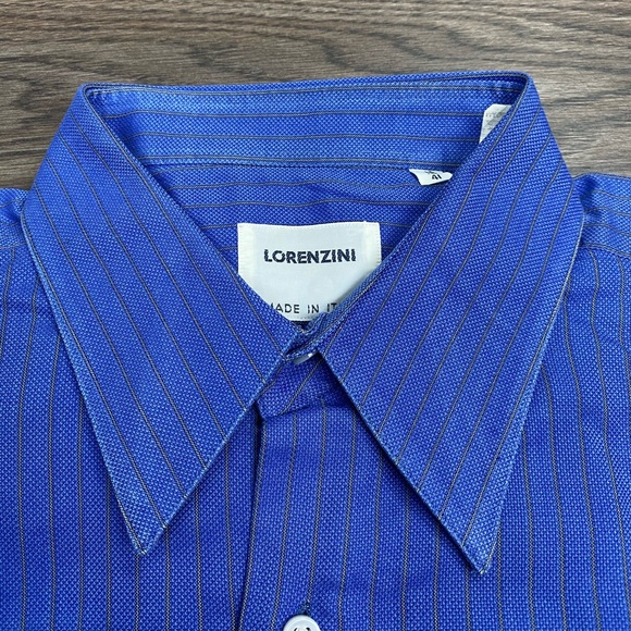 Lorenzini Blue w/ Gold Stripe Dress Shirt 16 34/35 - Picture 2 of 3